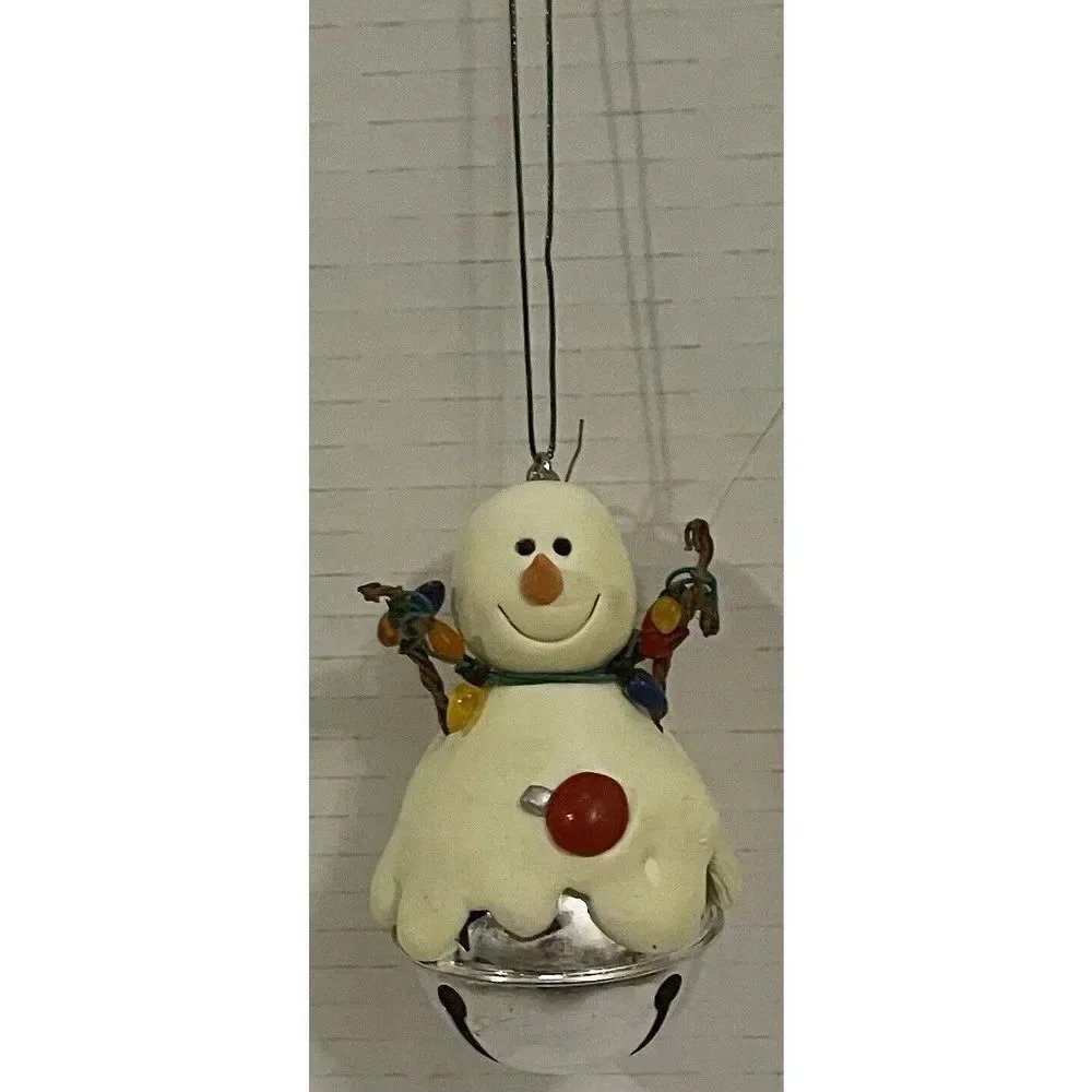 Snowman Bell Holding Strand Of Lights Christmas Ornaments Winter Holiday 3.5 In